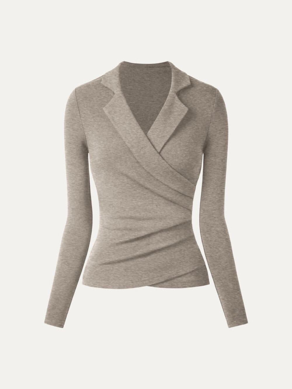 OGL Heather Dove MicroWarmTech™ ProWarm Collared Surplice Top XS NEW $55 Taupe